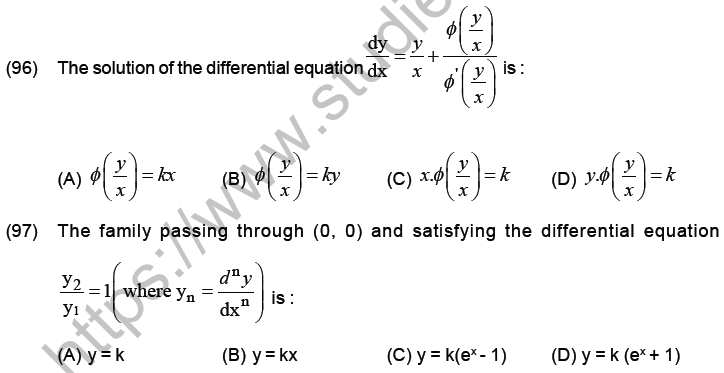 JEE Mathematics Differential Equations MCQs Set B, Multiple Choice ...